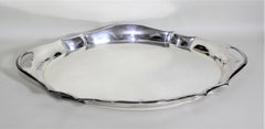 Antique Art Deco English Oval Silver Plated Serving Tray