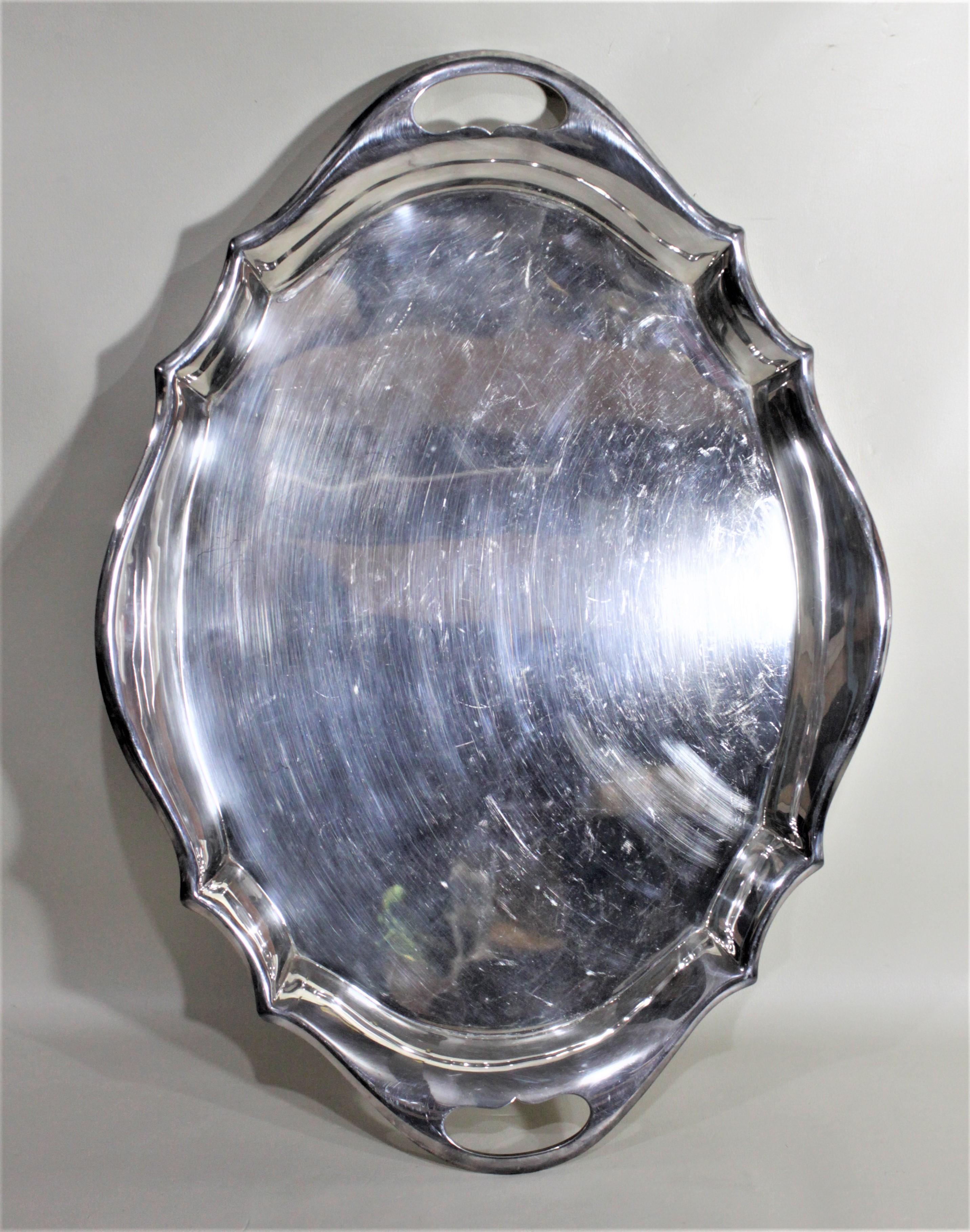 20th Century Antique Art Deco English Oval Silver Plated Serving Tray For Sale