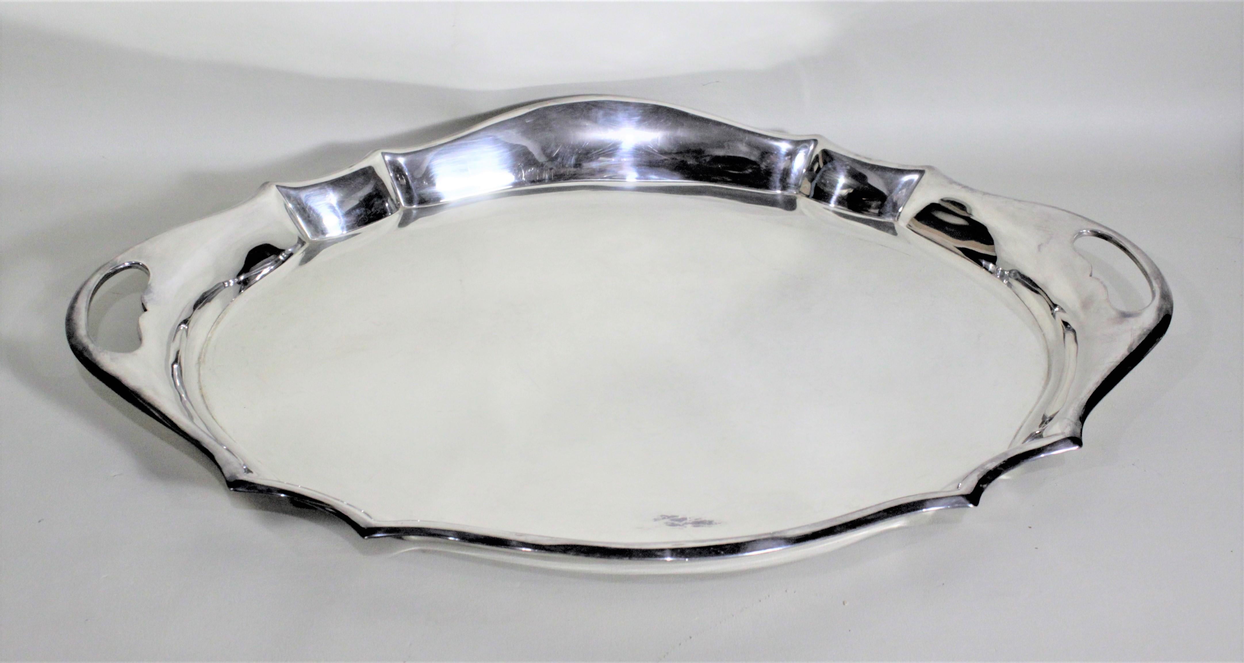 Antique Art Deco English Oval Silver Plated Serving Tray For Sale 2