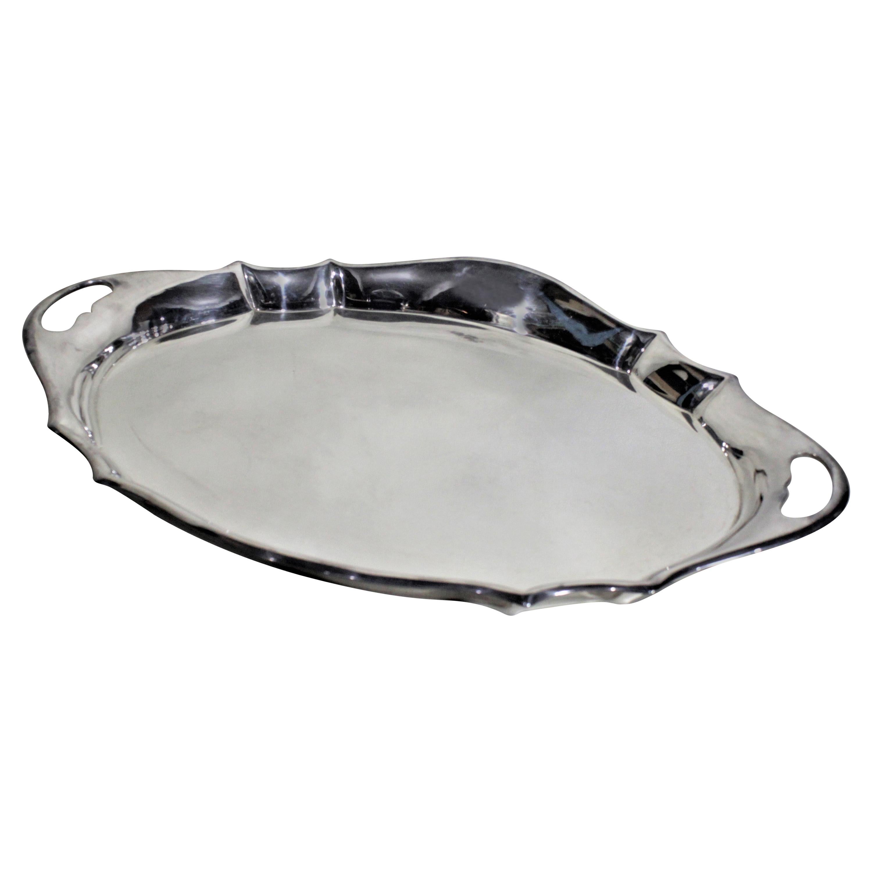 Antique Art Deco English Oval Silver Plated Serving Tray