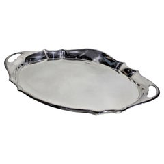 Vintage Art Deco English Oval Silver Plated Serving Tray