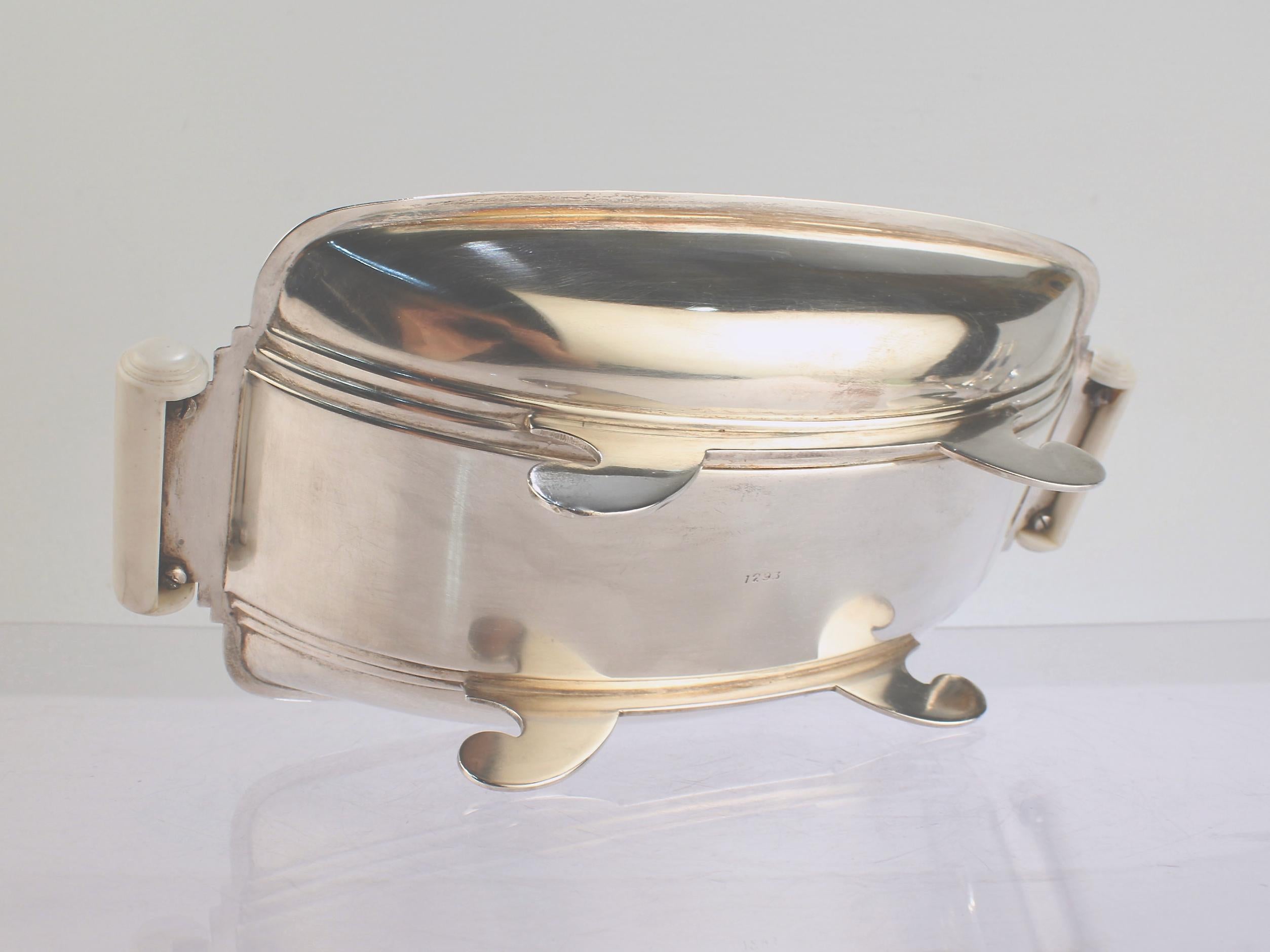 Antique Art Deco English Sterling Silver Footed Bowl with White Handles For Sale 5