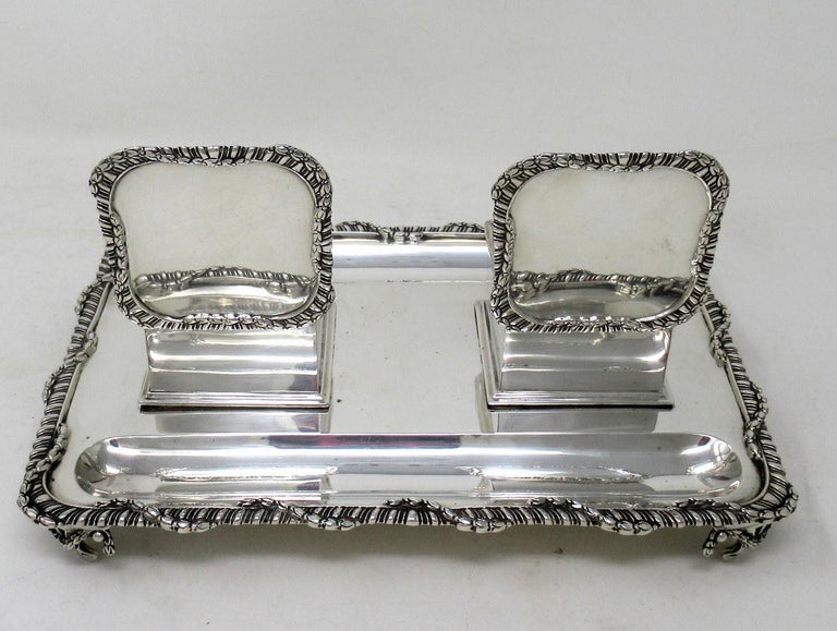 Antique Art Deco English Sterling Silver Ink Desk Inkstand Desk Set ...