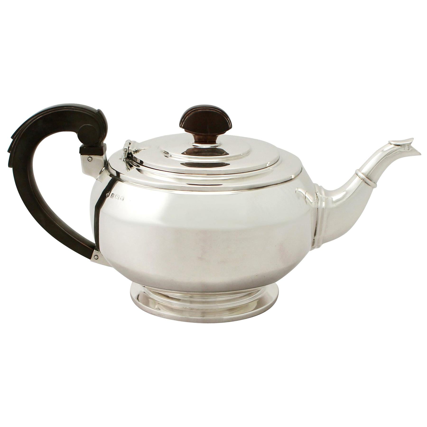 Art Deco Silver Teapot 830s with Straw Handle Made by Cohr Silver