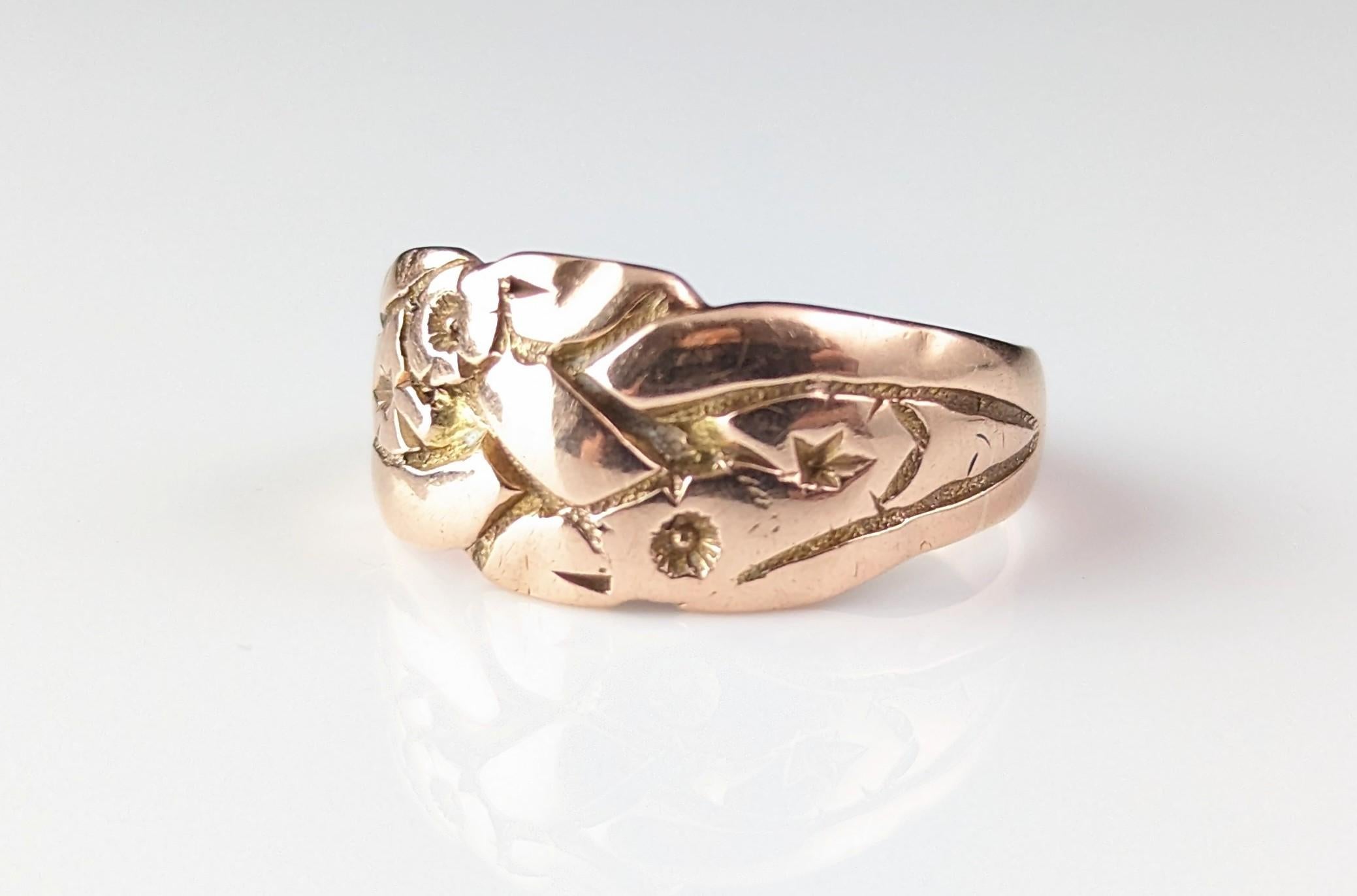 Antique Art Deco engraved band ring, 9k rose gold  6