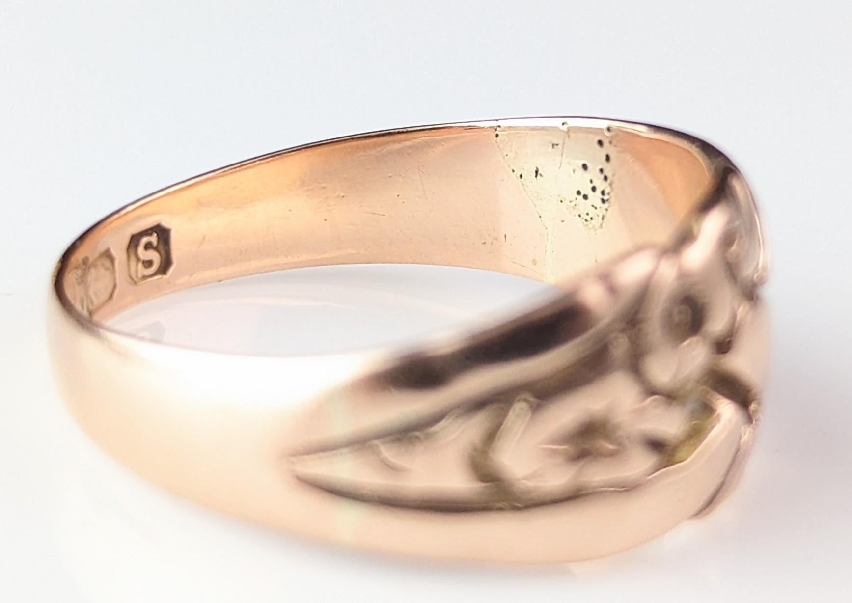 Antique Art Deco engraved band ring, 9k rose gold  8