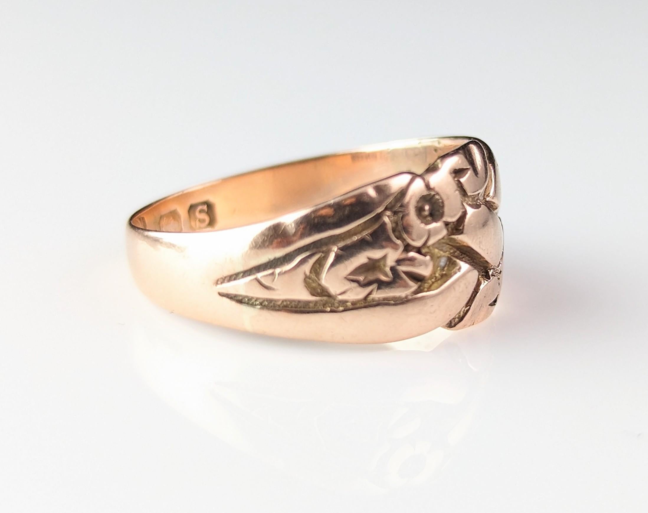 Antique Art Deco engraved band ring, 9k rose gold  9
