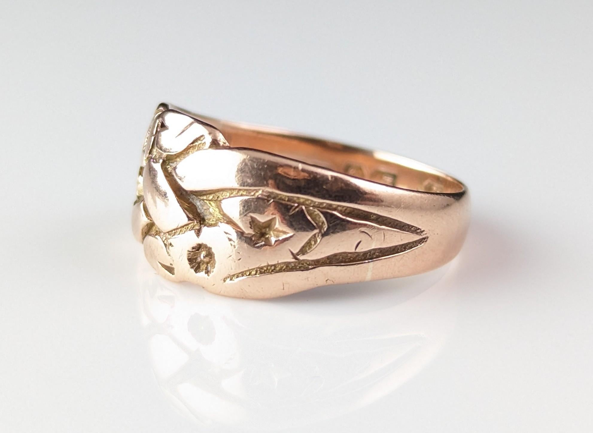 Antique Art Deco engraved band ring, 9k rose gold  10