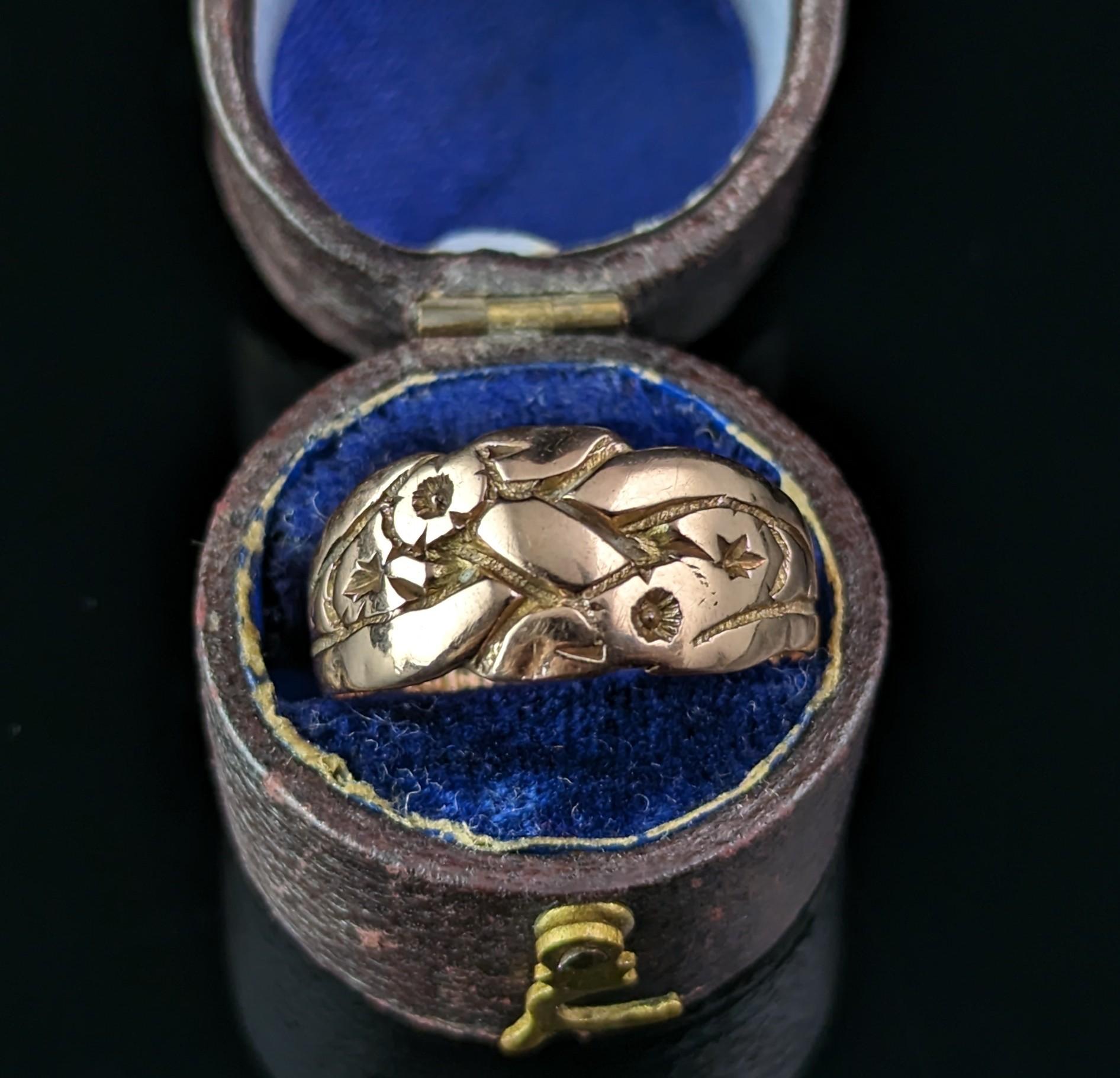 Antique Art Deco engraved band ring, 9k rose gold  1