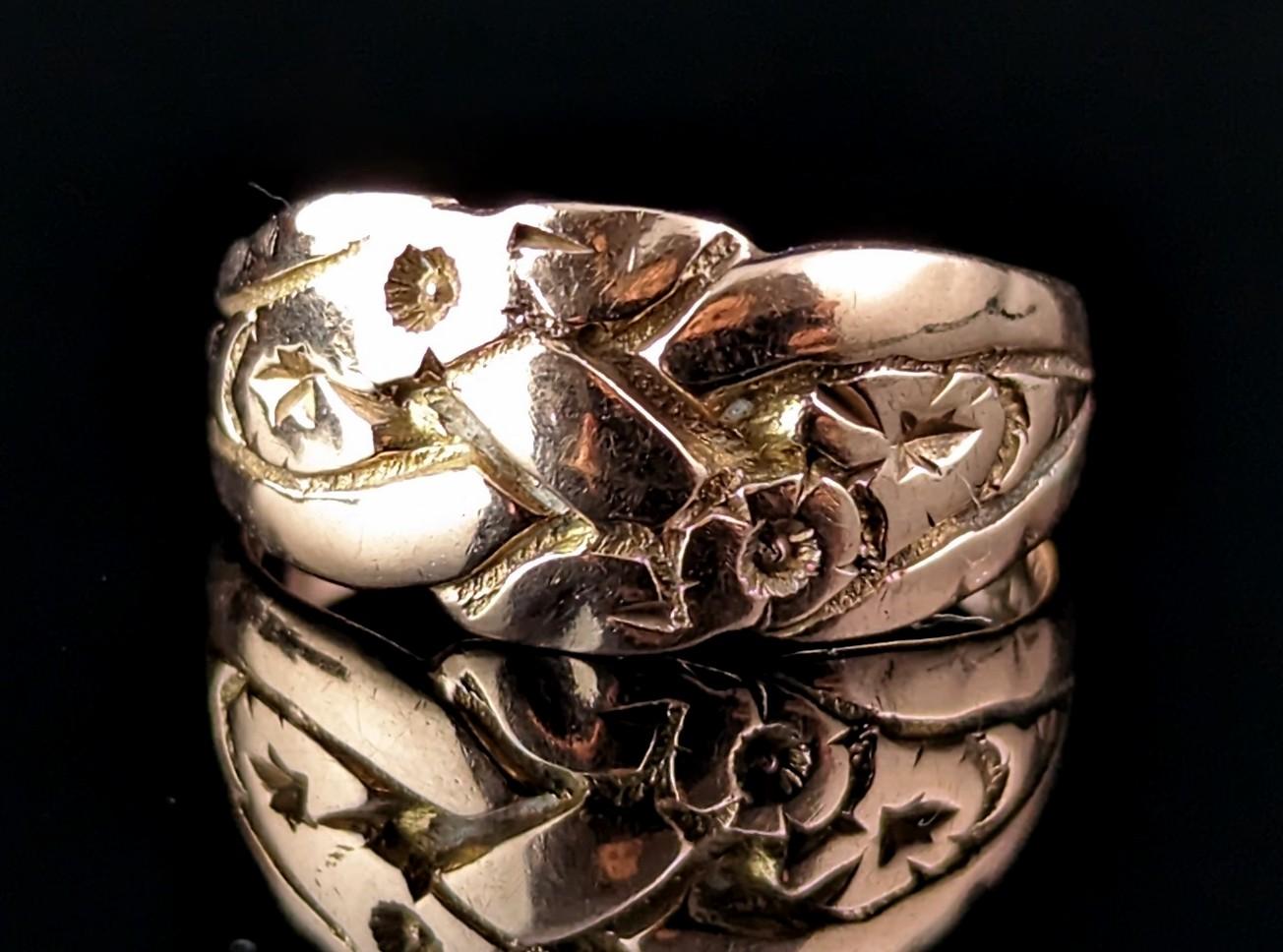 Antique Art Deco engraved band ring, 9k rose gold  2