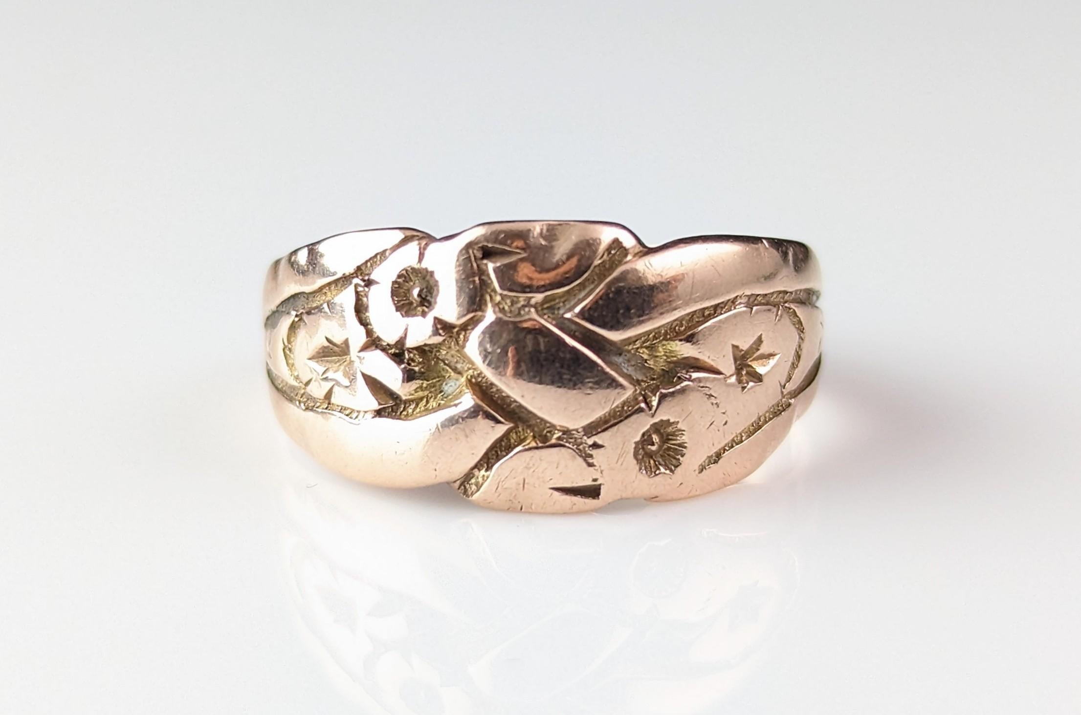 Antique Art Deco engraved band ring, 9k rose gold  5