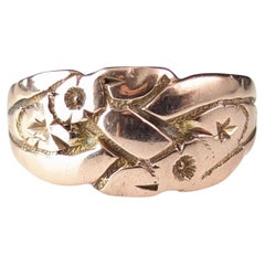 Antique Art Deco engraved band ring, 9k rose gold 