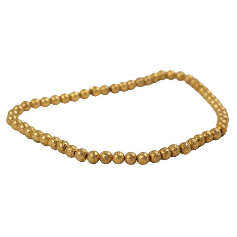 Victorian Engraved Gold Spider Web Gold Bead Necklace For Sale