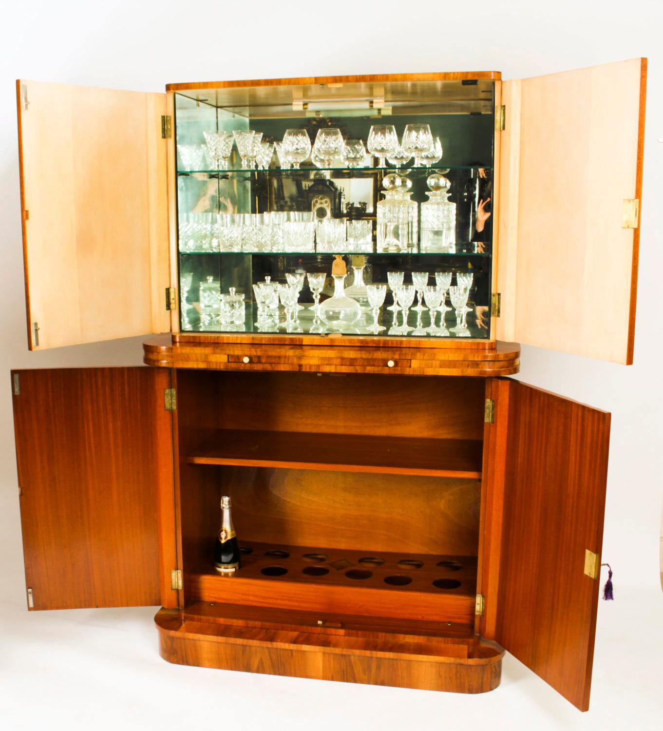Antique Art Deco Epstein Burr Walnut Cocktail Cabinet Dry Bar 1920s 11