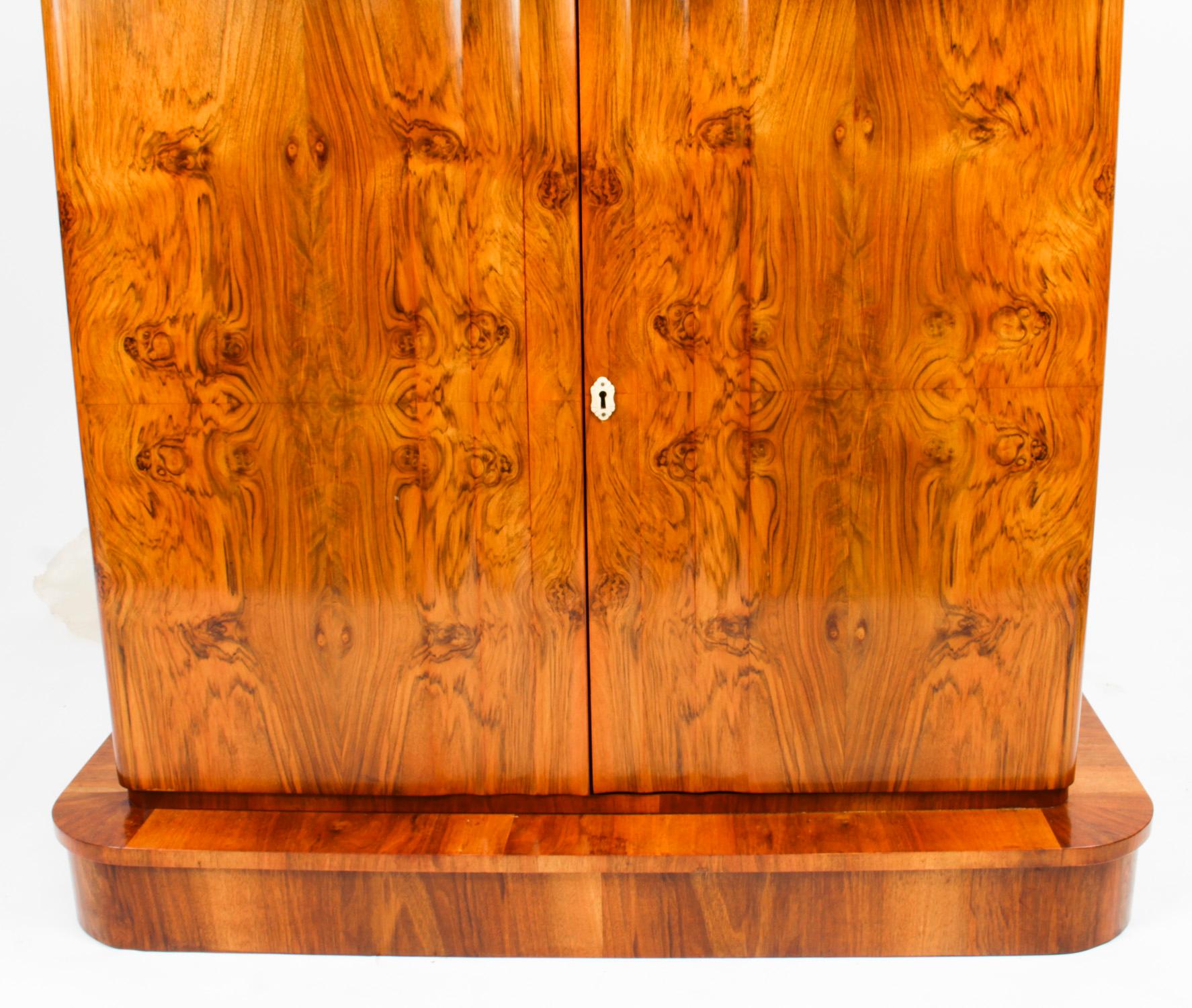 Glass Antique Art Deco Epstein Burr Walnut Cocktail Cabinet Dry Bar 1920s