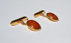 Antique Art Deco Era 14 Karat Gold Carnelian Cufflinks