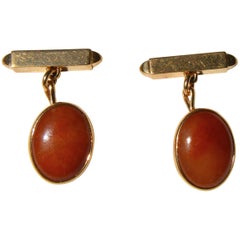 Antique Art Deco Era 14 Karat Gold Carnelian Cufflinks