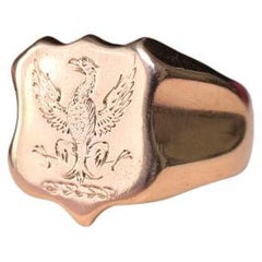 Antique Art Deco Era 18ct Rose Gold Heraldic Eagle Intaglio Ring Circa 1930’s