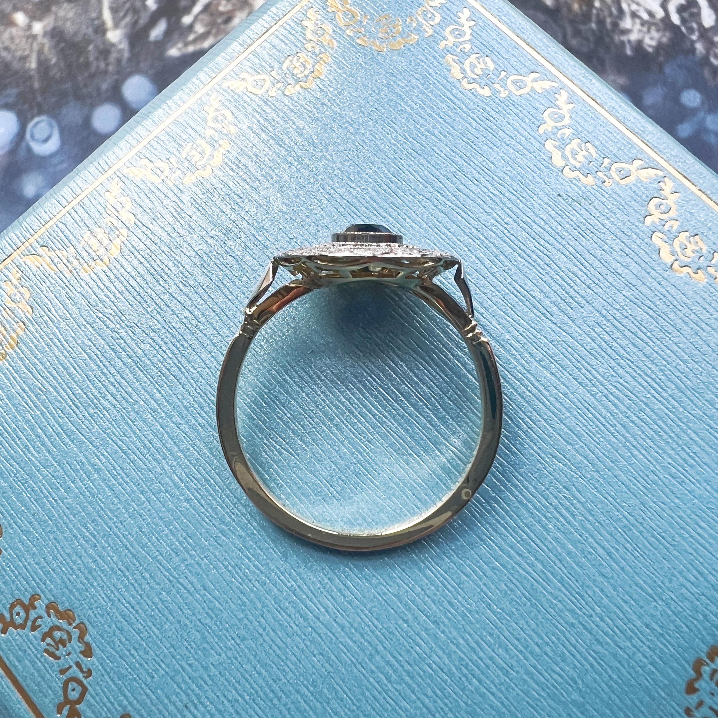 Antique Art Deco era 18K gold diamond blue sapphire ring 4