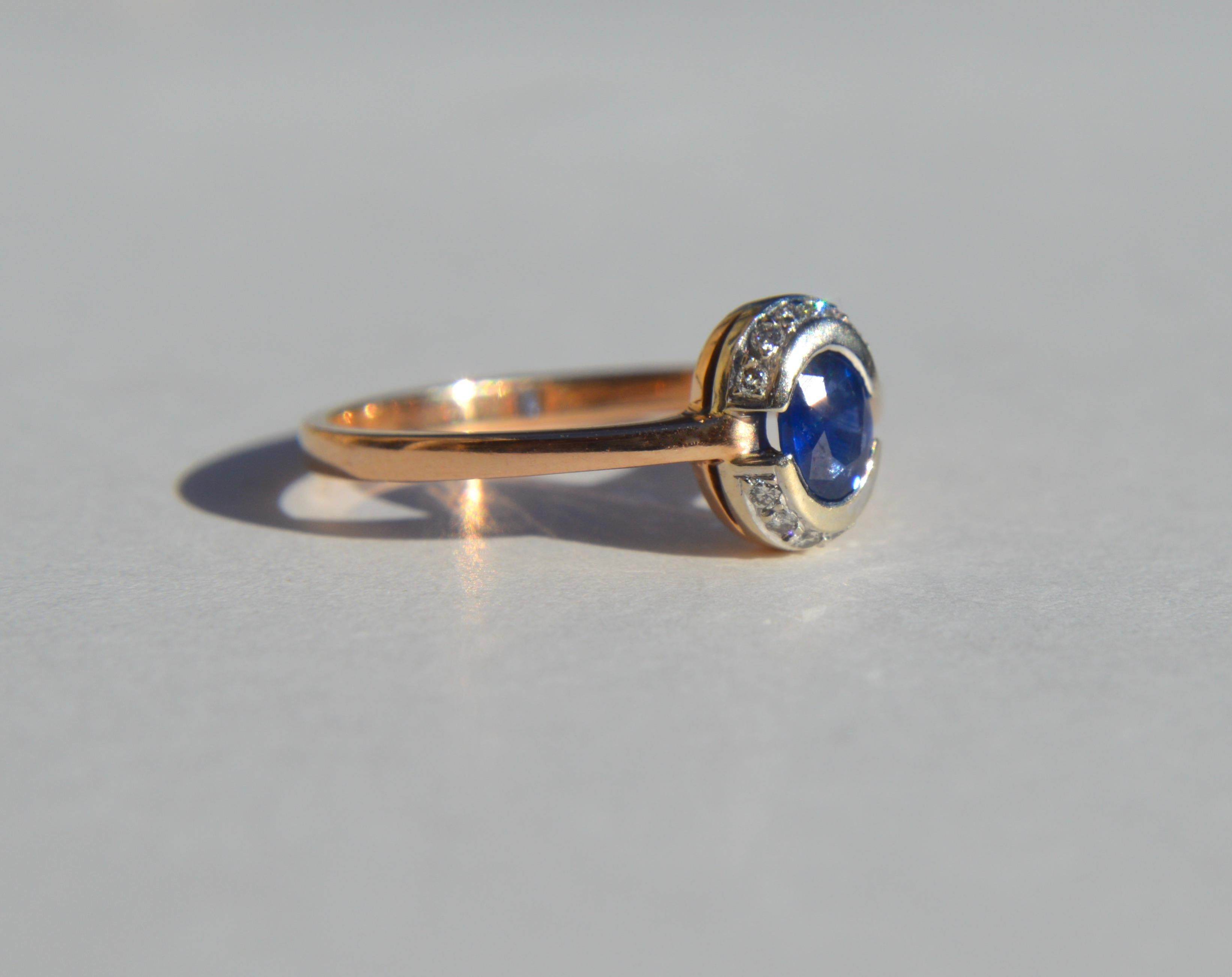 Oval Cut Art Deco Era 1920s 14 Karat Rose Gold .35 Carat Sapphire Diamond Halo Ring For Sale