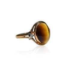 Antique Art Deco Era 6 Carat Tiger's Eye Diamond 14 Karat Gold Ring