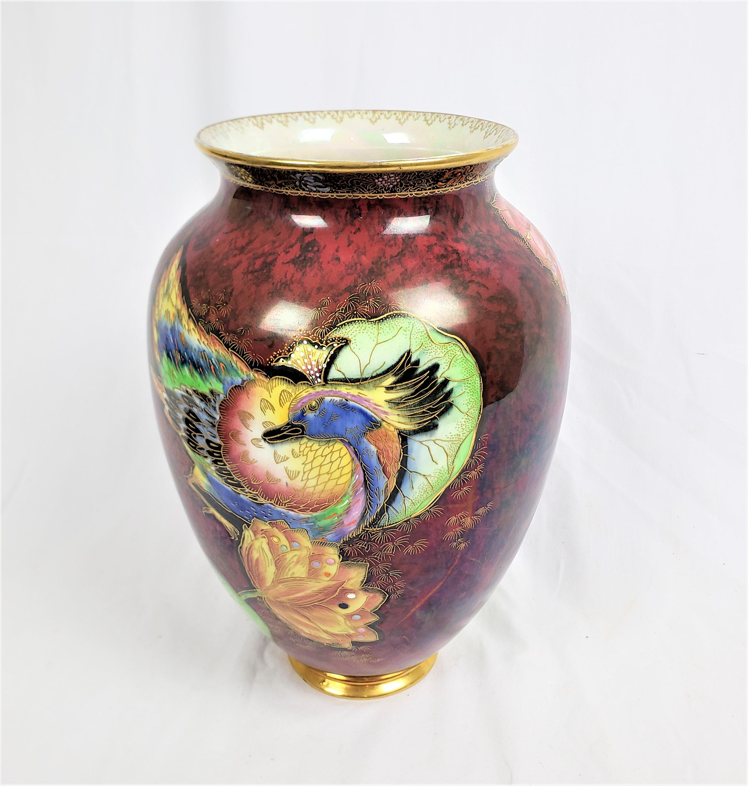 English Antique Art Deco Era Carlton Ware Vase with Asian Inspired Decoration