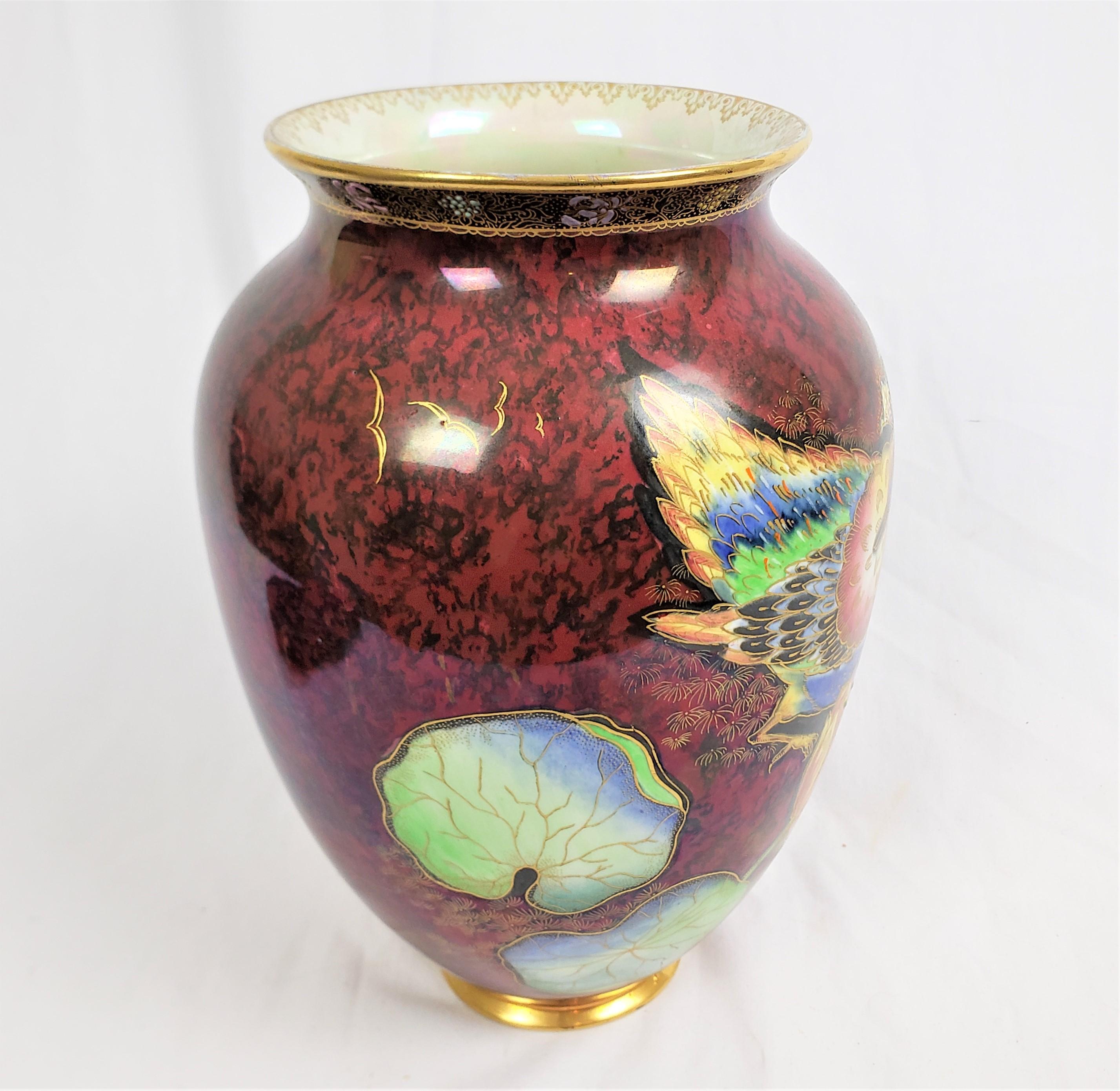 Glazed Antique Art Deco Era Carlton Ware Vase with Asian Inspired Decoration