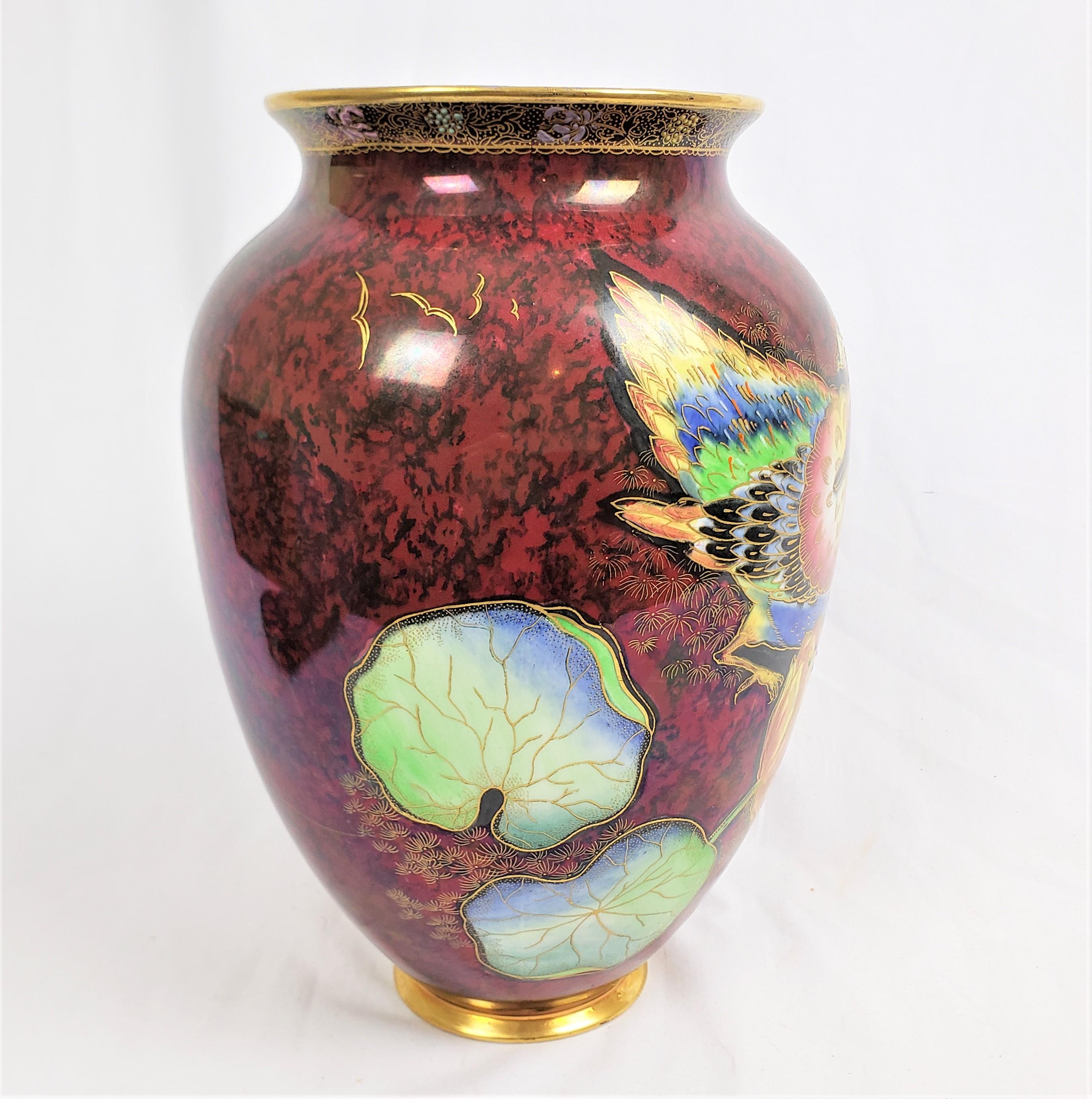 Antique Art Deco Era Carlton Ware Vase with Asian Inspired Decoration In Good Condition In Hamilton, Ontario