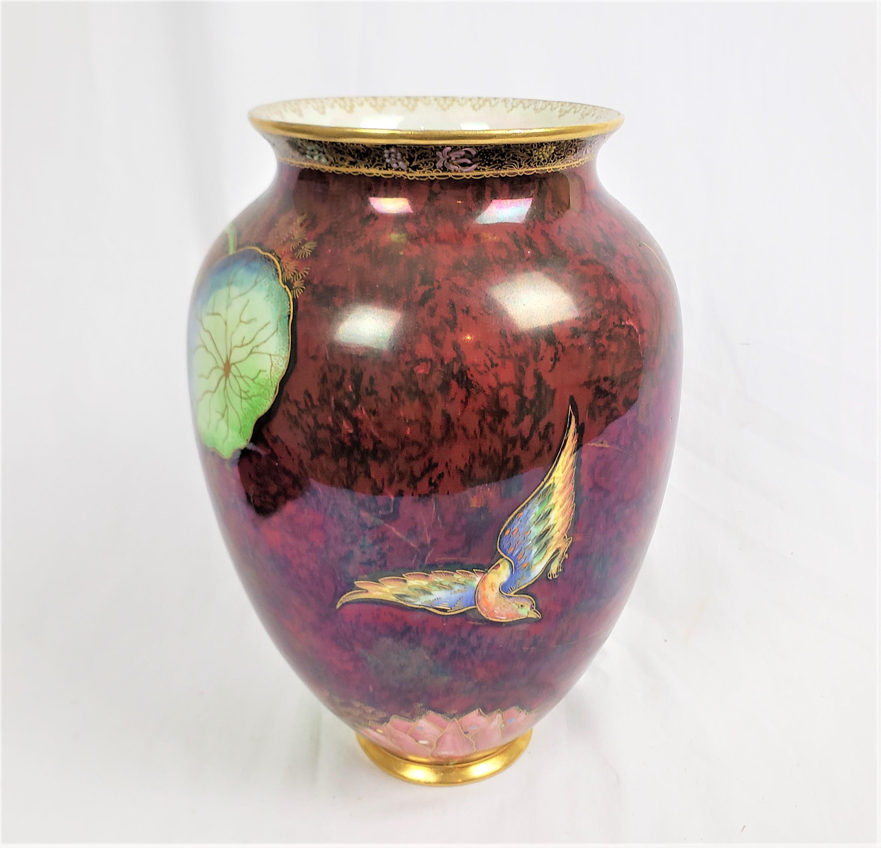 Pottery Antique Art Deco Era Carlton Ware Vase with Asian Inspired Decoration