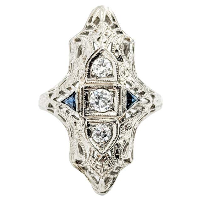 Sheild Rings Antique Shield daisy ring. 18k diamond and sapphire shield ring. 18k ...