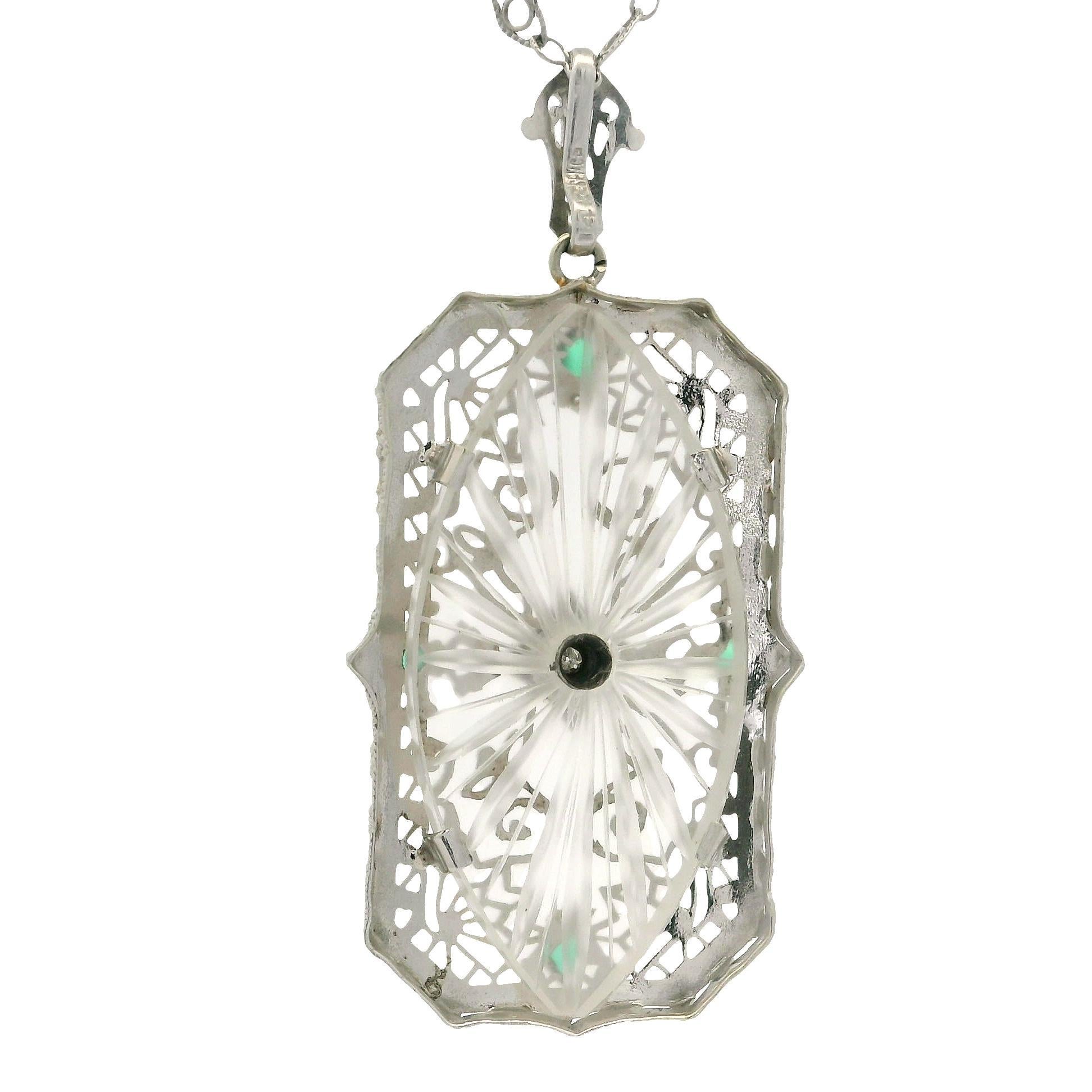 Collier Chaîne de pendentifs en verre filigrané, or blanc camphre, Arte Antiques Art Deco en vente 3