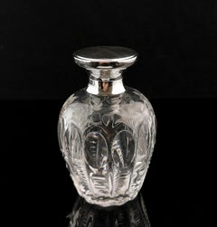 Antique Art Deco etched glass scent bottle, Sterling silver, Floral