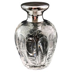 Antique Art Deco etched glass scent bottle, Sterling silver, Floral 