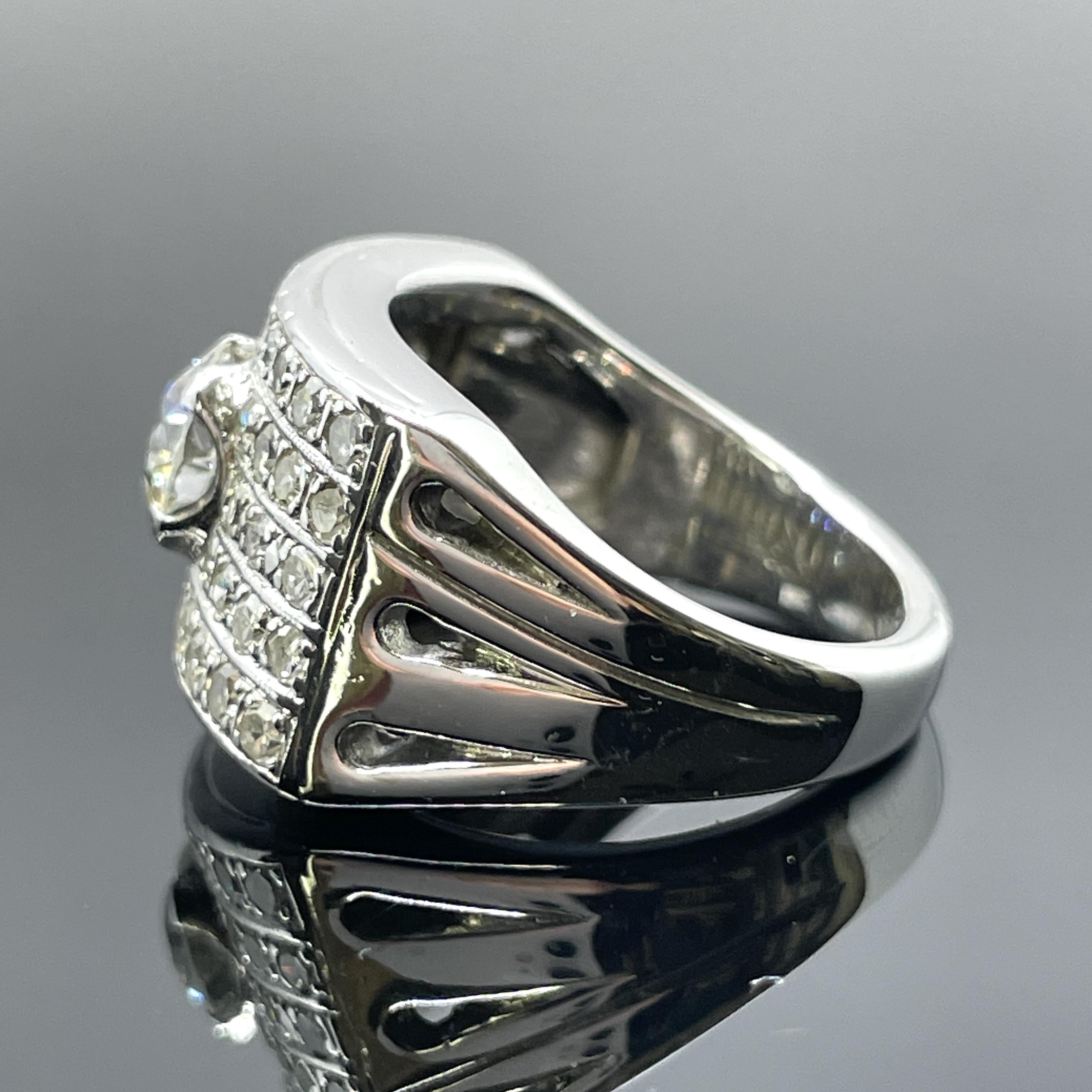 Antike Art Deco Europäischer Schliff Diamant 1,85ctw Breites Band 14k Weißgold (Art déco) im Angebot