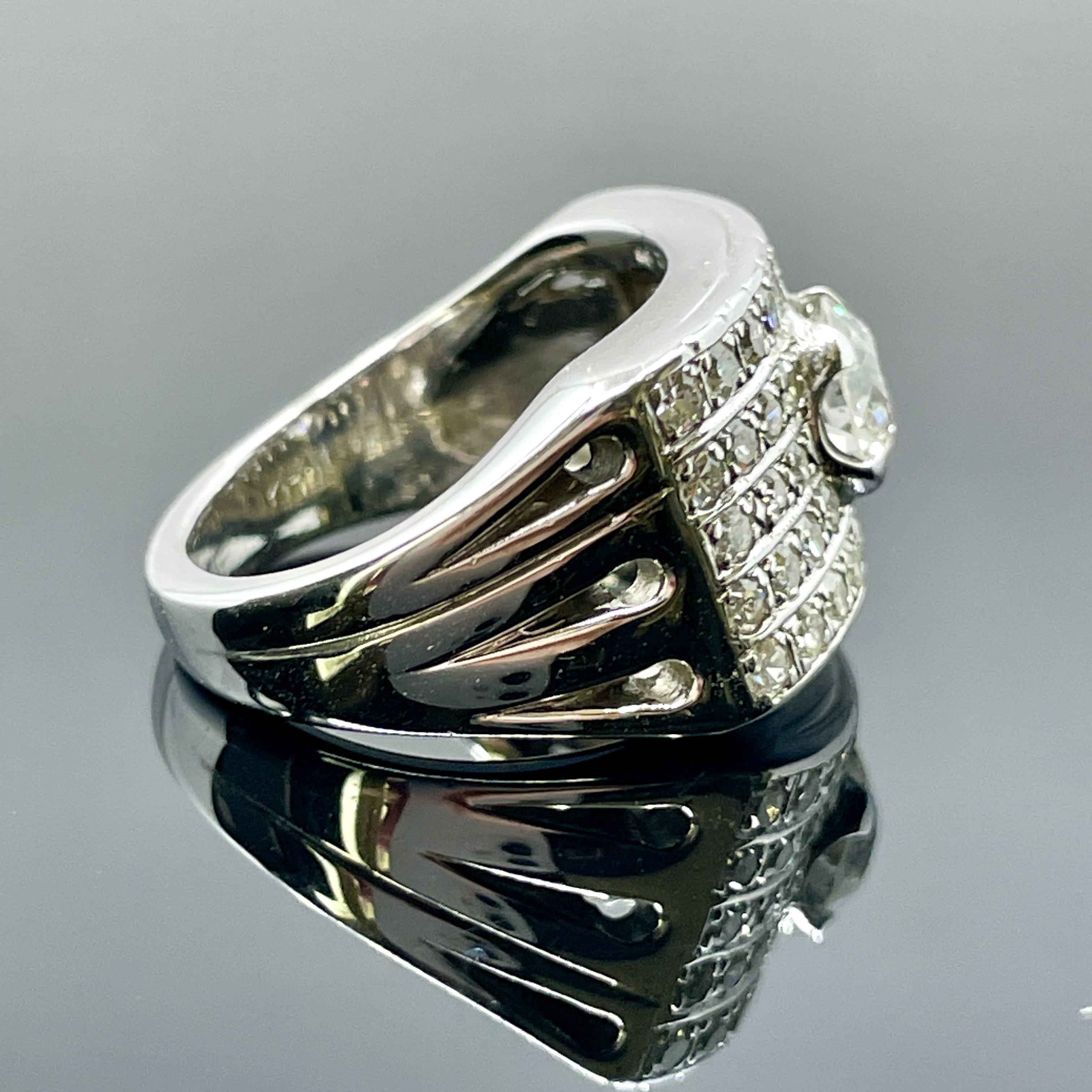 Antike Art Deco Europäischer Schliff Diamant 1,85ctw Breites Band 14k Weißgold im Zustand „Gut“ im Angebot in Orlando, FL