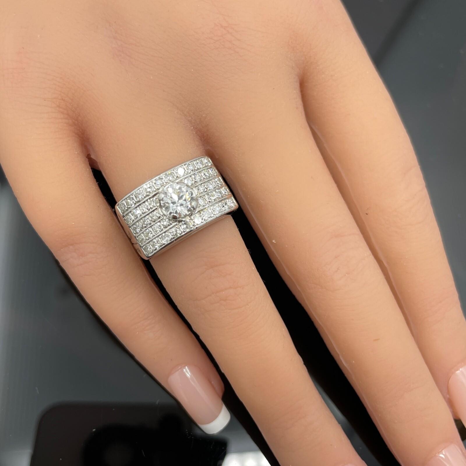 Antike Art Deco Europäischer Schliff Diamant 1,85ctw Breites Band 14k Weißgold im Angebot 1
