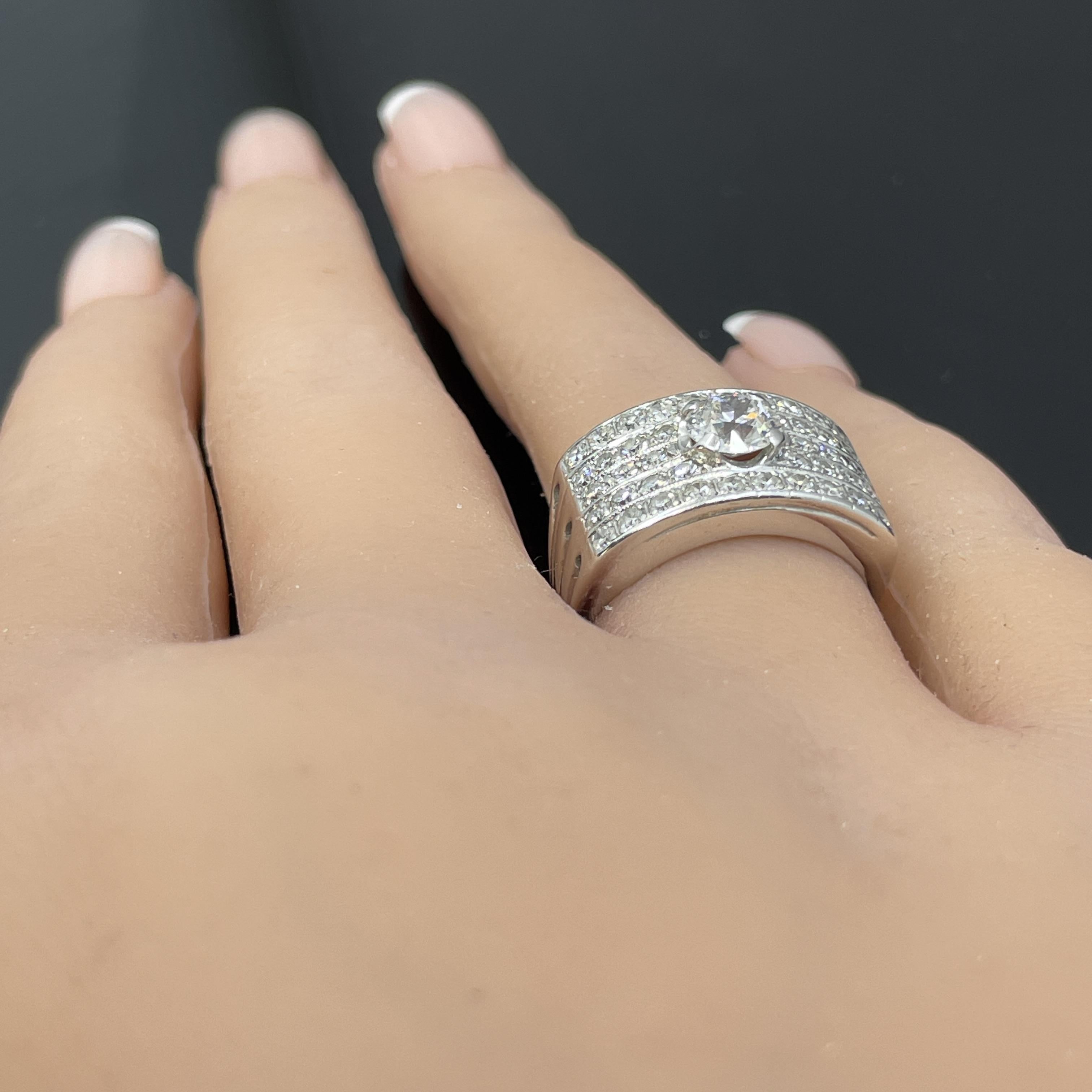 Antike Art Deco Europäischer Schliff Diamant 1,85ctw Breites Band 14k Weißgold im Angebot 2