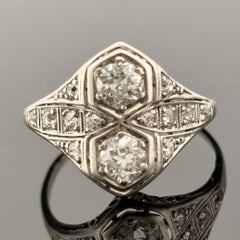 Antique Art Deco European Cut Diamond Platinum Toi et Moi Ring