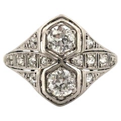 Antique Art Deco European Cut Diamond Platinum Toi et Moi Ring