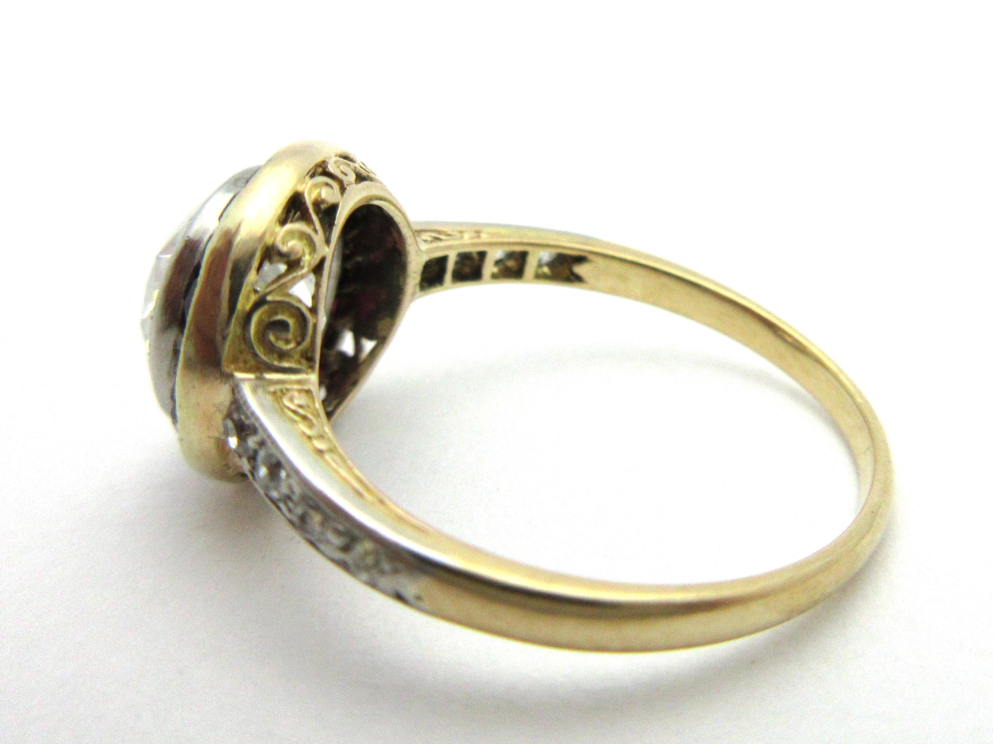Antique Art Deco European Cut Diamond with Ruby Halo Engagement Ring 18 Karat 2