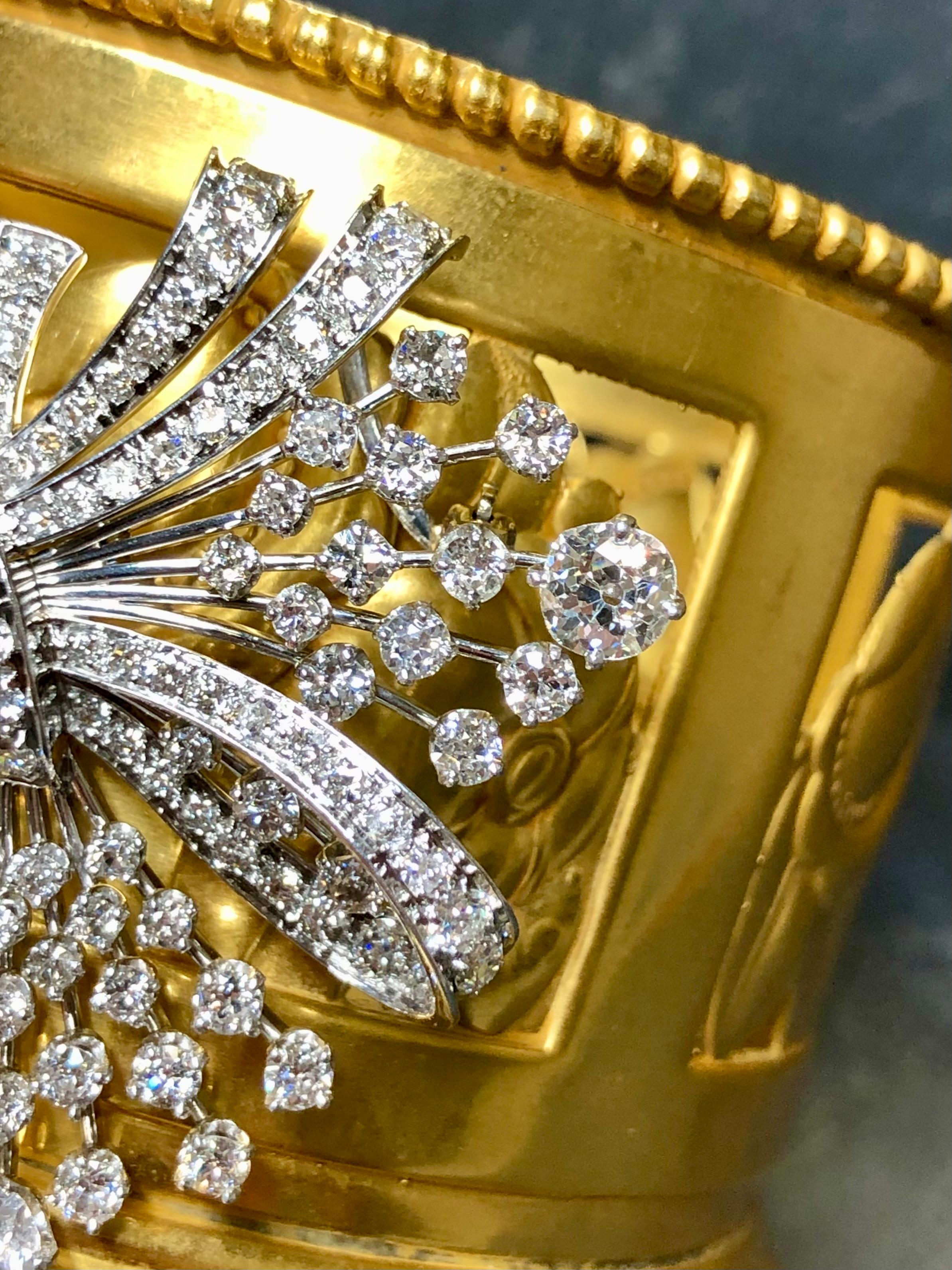 Antique Art Deco European Cut Large Diamond Spray Brooch Pin Pendant 7.10cttw In Good Condition For Sale In Winter Springs, FL