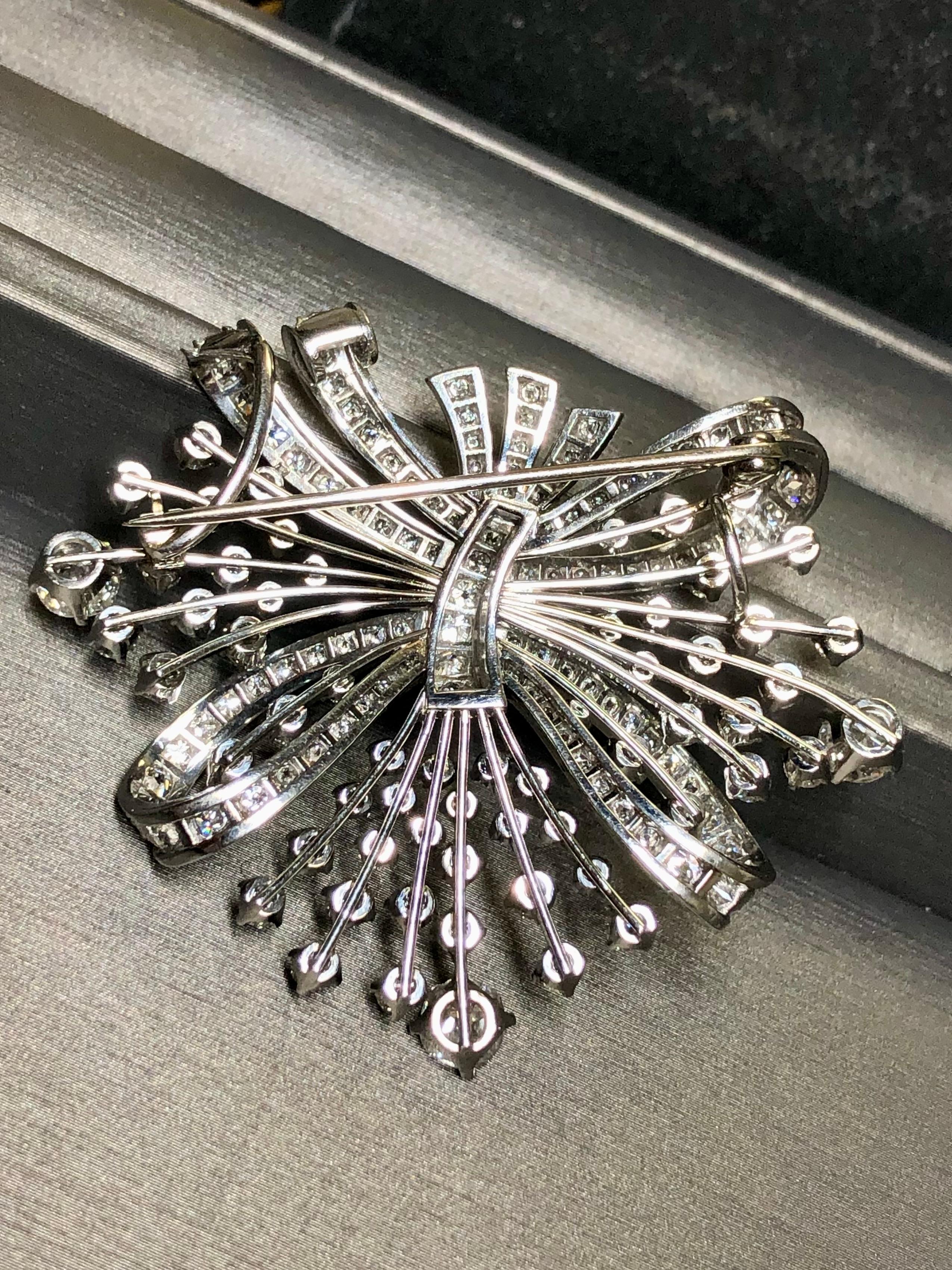 Antique Art Deco European Cut Large Diamond Spray Brooch Pin Pendant 7.10cttw For Sale 2