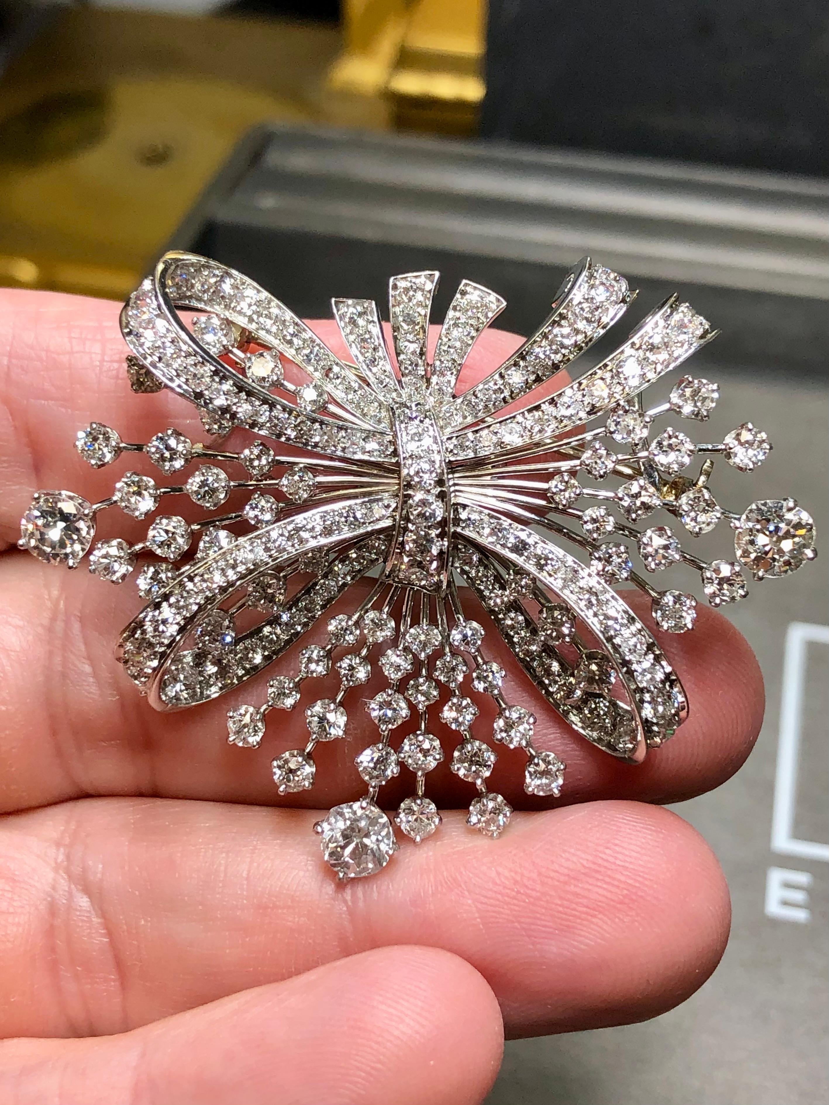 Antique Art Deco European Cut Large Diamond Spray Brooch Pin Pendant 7.10cttw For Sale 3
