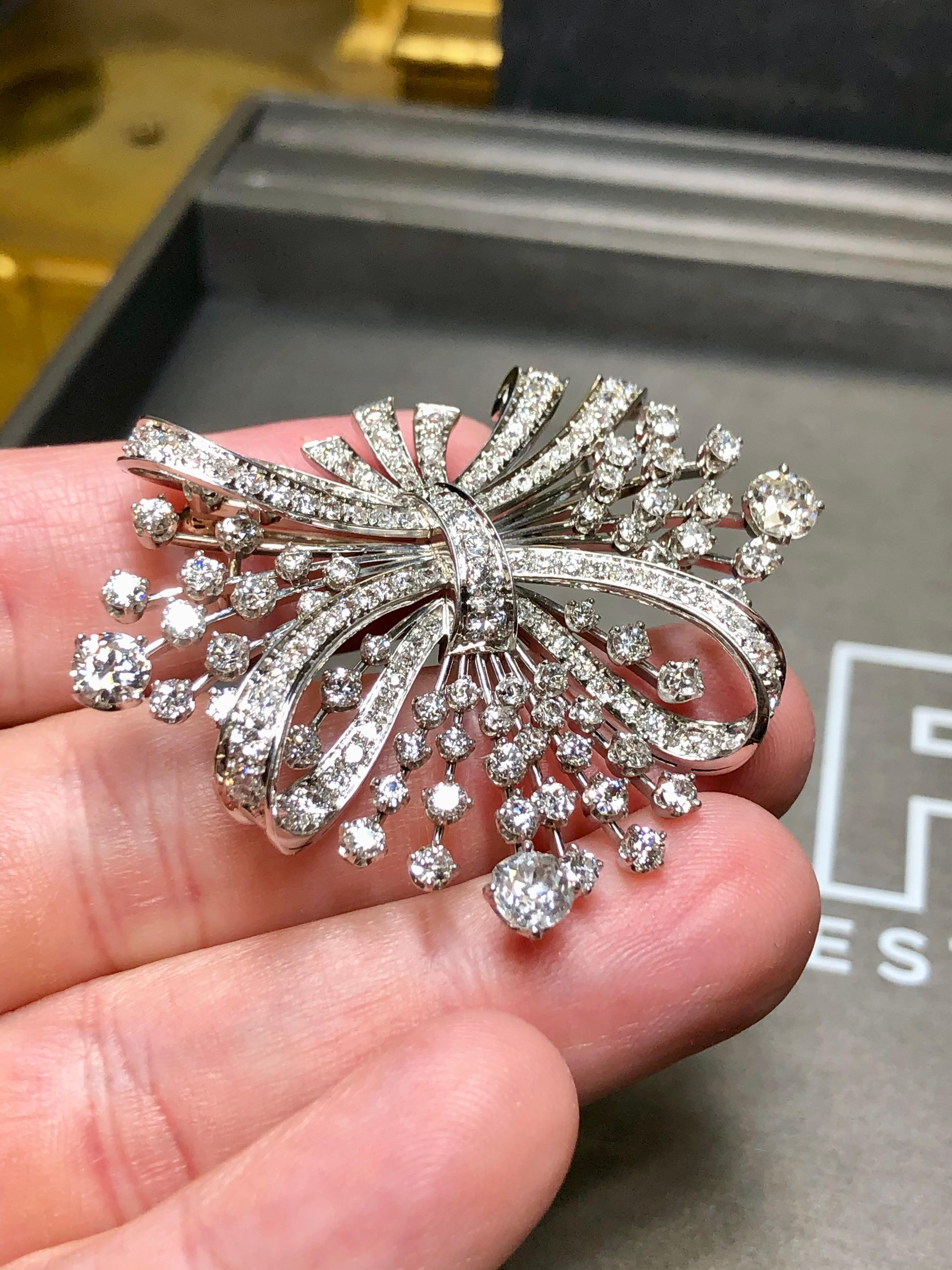 Antique Art Deco European Cut Large Diamond Spray Brooch Pin Pendant 7.10cttw For Sale 4