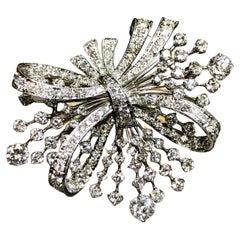 Antique Art Deco European Cut Large Diamond Spray Brooch Pin Pendant 7.10cttw