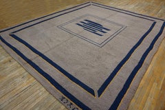 1930s Gray Geometric Antique Spanish Art Deco Carpet 11'10"x14'3" Pile Wool Rug