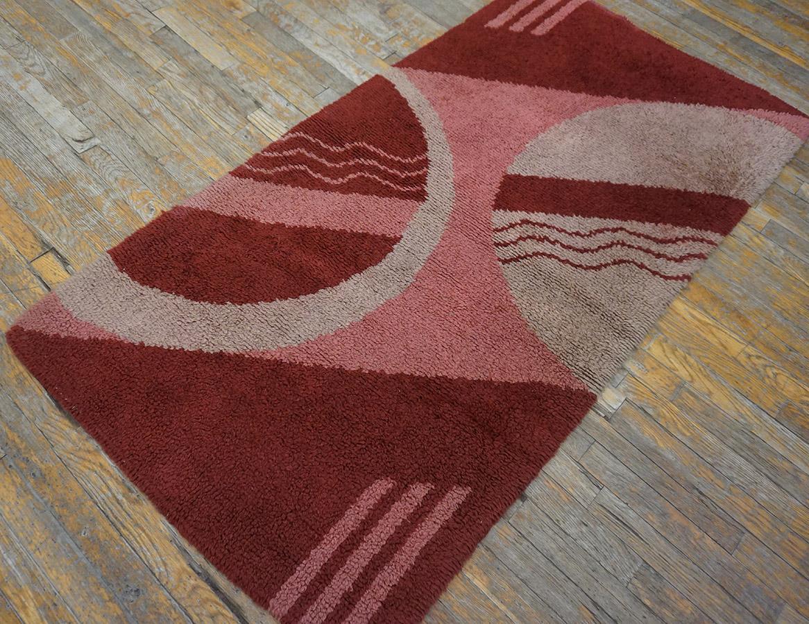 Hand-Knotted 1930s English Art Deco Carpet ( 3' x 5'10