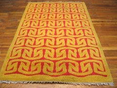 Vibrant Yellow and Pink Color with Curved Design Vintage Art Deco European Rug