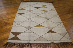 Sublime Ivory Background Minimalist Pattern Antique French Deco Flat-Weave Rug