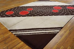 Lovely Circular Red Design and Ivory Background Antique English Art Deco Rug